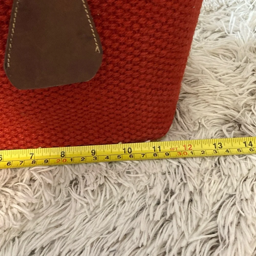 GAP Red Woven Tote with Brown Leather Handles